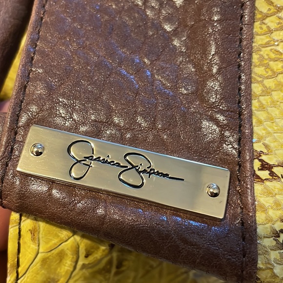 JESSICA SIMPSON Snake Print Hobo Faux Python Handbag, Yellow & Brown - Picture 6 of 10